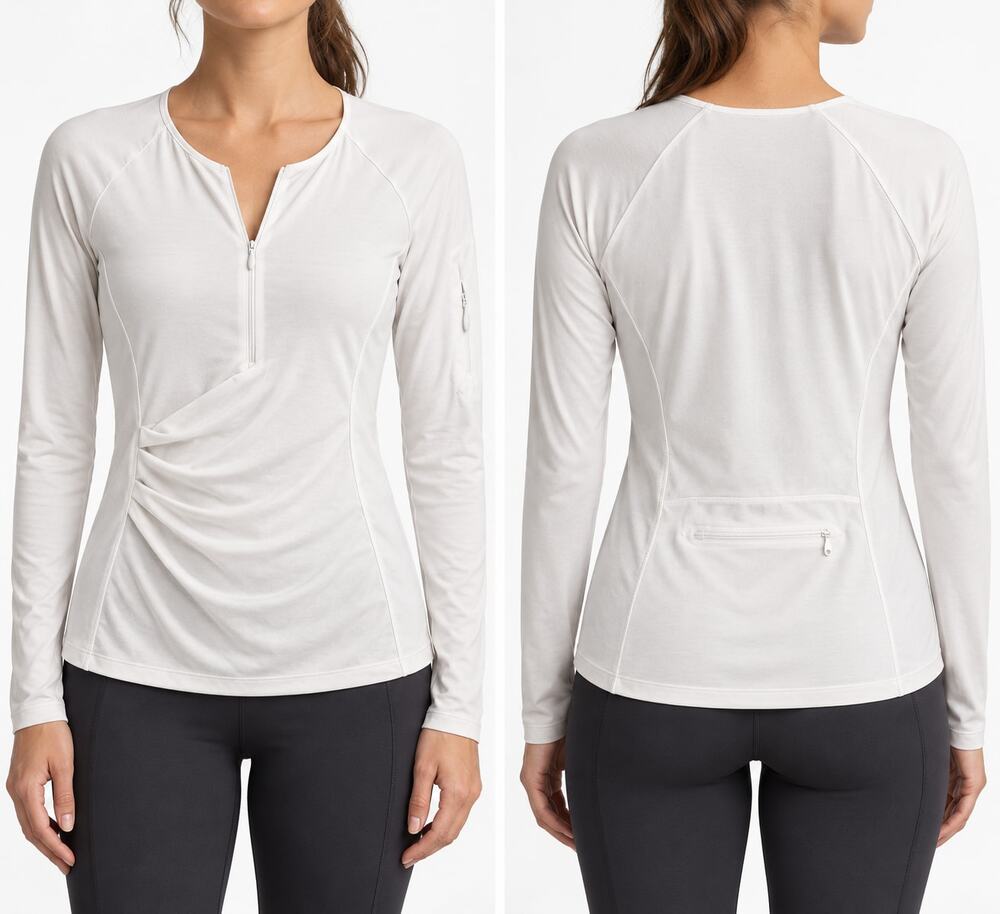 Athleta Women's White Ruched Long Sleeve Half-Zip Performance Top M Activewear